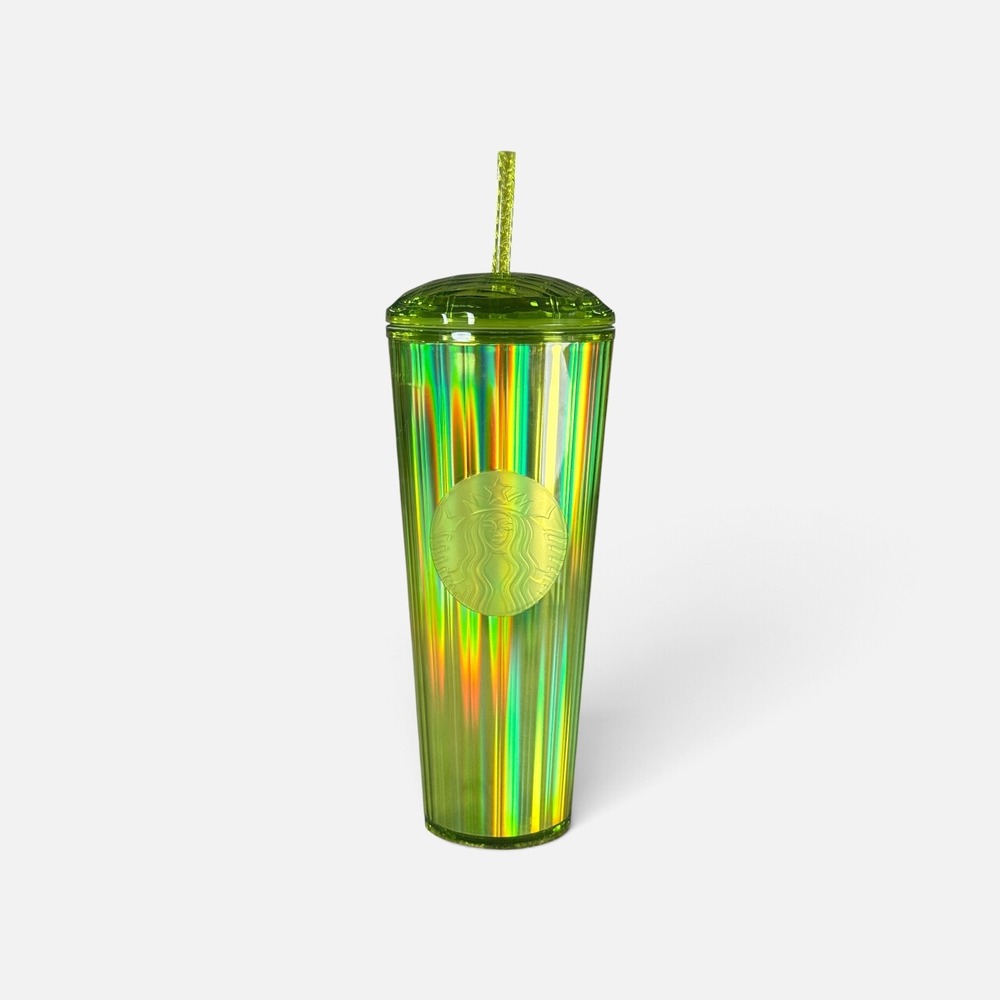 Starbucks Lime Green Iridescent Pleated Cold Cup Tumbler 24oz 011143261